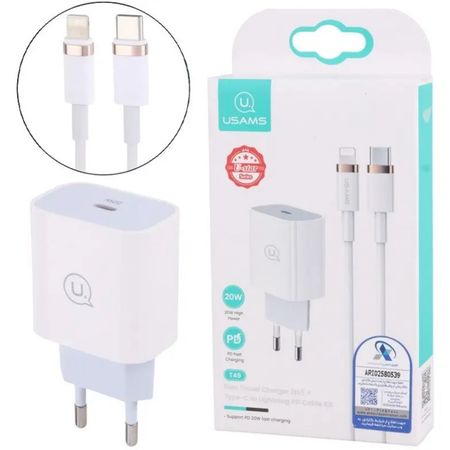شارژر 20 واتی یوسمز T49 همراه کابل تایپ سی به لایتنینگ