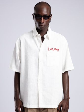 پیراهن لینن سفید / گلدوزی نوشته روی سینه / برند کچ Catch ترکیه