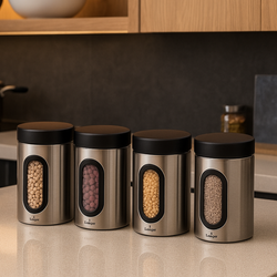 قوطی پنجره‌دار4 عددی استیل یونیک 2.5 لیتر