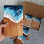 ست دوتایی زیر لیوانی چوب طبیعی مدل دریا