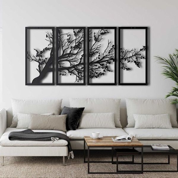 تابلو چوبی آماتیس مدل درخت مجموعه 4 عددی