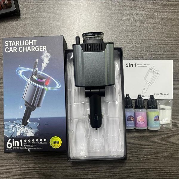شارژر فندکی 6 کاره Aroma Starlight مدل C4 با خوشبوکننده و نور کهکشانی 120W