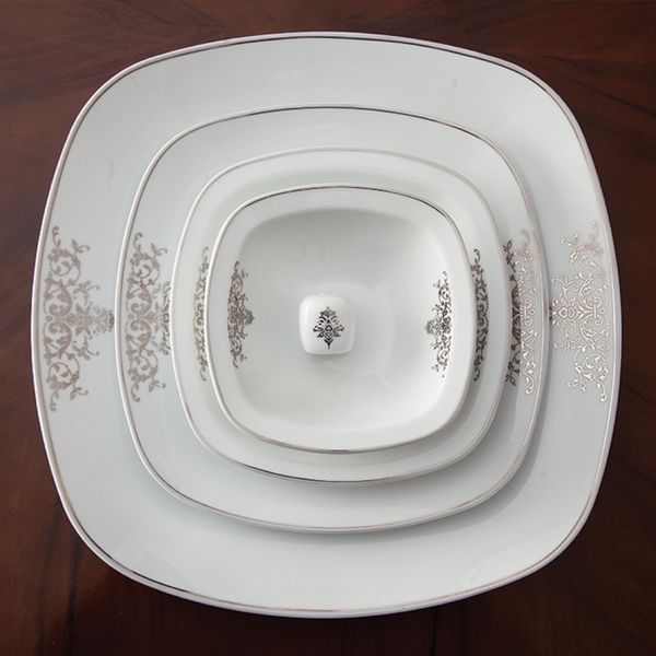سرویس غذاخوری 27 پارچه چینی زرین ایران سری کواترو مدل مونت کارلو پلاتینی درجه عالی
