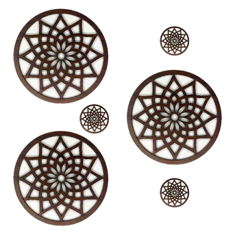 ست زیر بشقابی و زیر لیوانی اسلیمی گرد مجموعه 6 عددی مدل D190