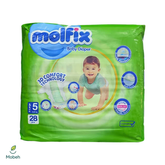 پوشک مولفیکس سایز 5 بسته 28 عددی | جذب بالا و محافظت از پوست کودک