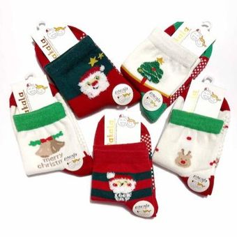 جوراب ساق بلند بچگانه طرح کریسمس استپ دار سوپر نخ پنبه 8 تا 12 سال
