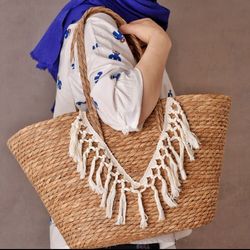 کیف حصیری مکرومه دار