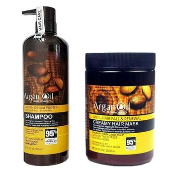 شامپو تقویت‌کننده و ترمیم کننده مو لایتنس مدل argan حجم 900 میلی‌لیتر به همراه ماسک مو لایتنس مدل argan oil حجم 1000 میلی‌لیتر