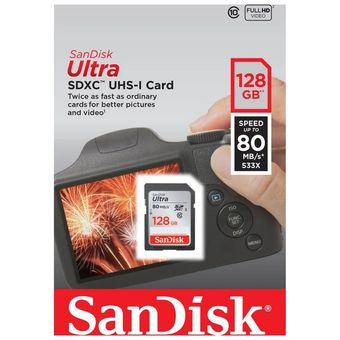 کارت حافظه SDXC سن دیسک مدل Ultra کلاس 10 استاندارد UHS-I U1 سرعت 80MB/s ظرفیت 128 گیگابایت