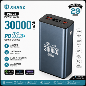 پاوربانک 30000 میلی‌آمپرساعت XHANZ مدل PB302 توان 66 وات PD