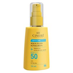 فلوئید ضد آفتاب بی‌رنگ سینره، 50 SPF، مدل PREBIOTIC، مناسب پوست‌های چرب با حجم 50 میلی‌لیتر، فاقد پارابن، محافظت‌کننده در برابر