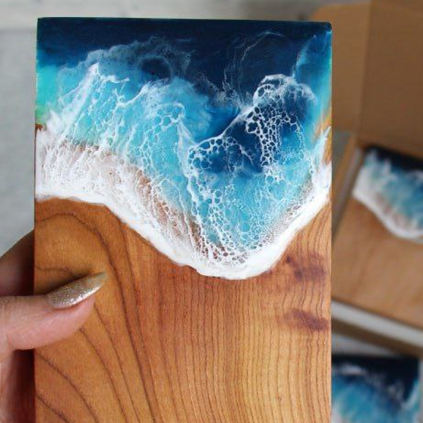 ست دوتایی زیر لیوانی چوب طبیعی مدل دریا