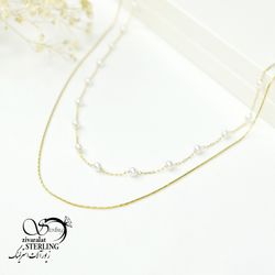 گردنبند استیل دولاین مرواریدی کد 6021