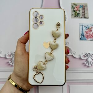 قاب گوشی Galaxy A23 4G سامسونگ مای کیس لاکچری My Case دستبندی قلبی مخمل آویز دار سفید محافظ لنز دار