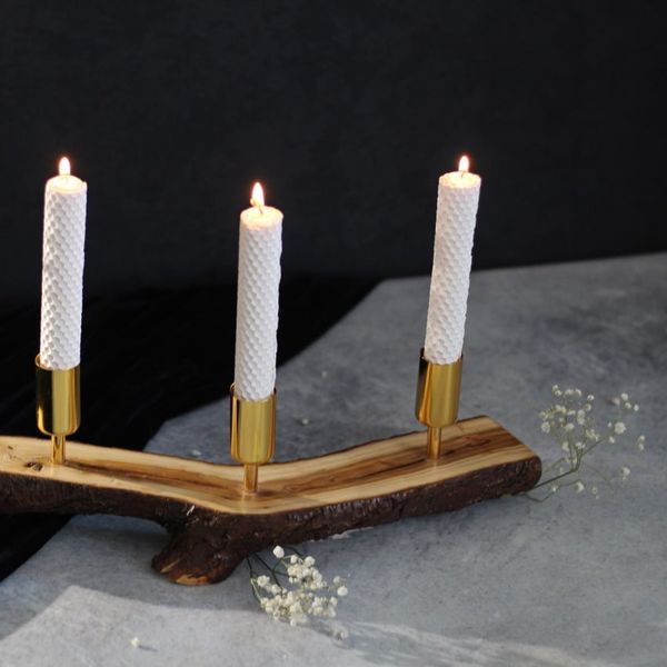 جاشمعی چوب طبیعی مدل سه شعله فلزی | کالکشن کنده