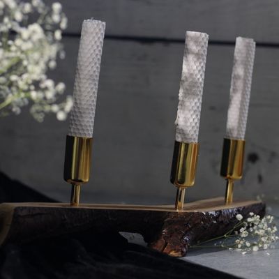 جاشمعی چوب طبیعی مدل سه شعله فلزی | کالکشن کنده