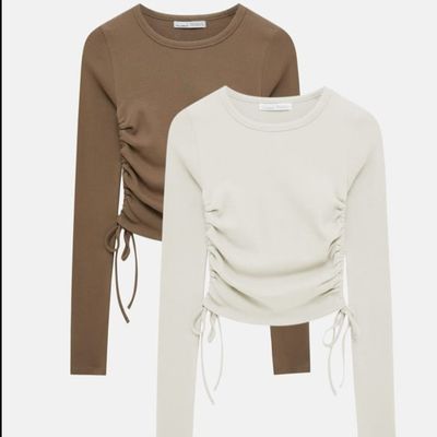 کراپ آستین بلند یقه گرد گت دار