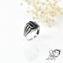 انگشتر نقره مردانه با سنگ اونیکس کد 6083