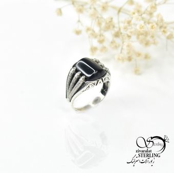 انگشتر نقره مردانه با سنگ اونیکس کد 6083