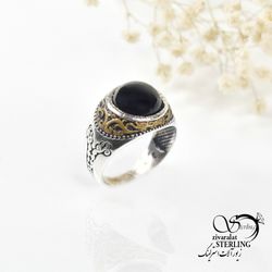 انگشتر نقره مردانه با سنگ اونیکس کد 6084