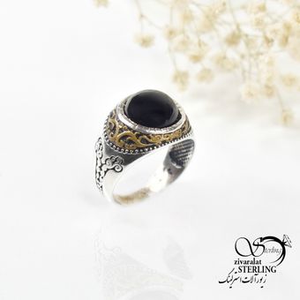 انگشتر نقره مردانه با سنگ اونیکس کد 6084