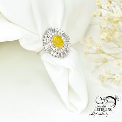 انگشتر نقره زنانه با سنگ عقیق زرد (شرف الشمس) کد 6095