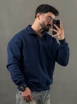 نیم زیپ بیسیک سه نخ سرمه ای