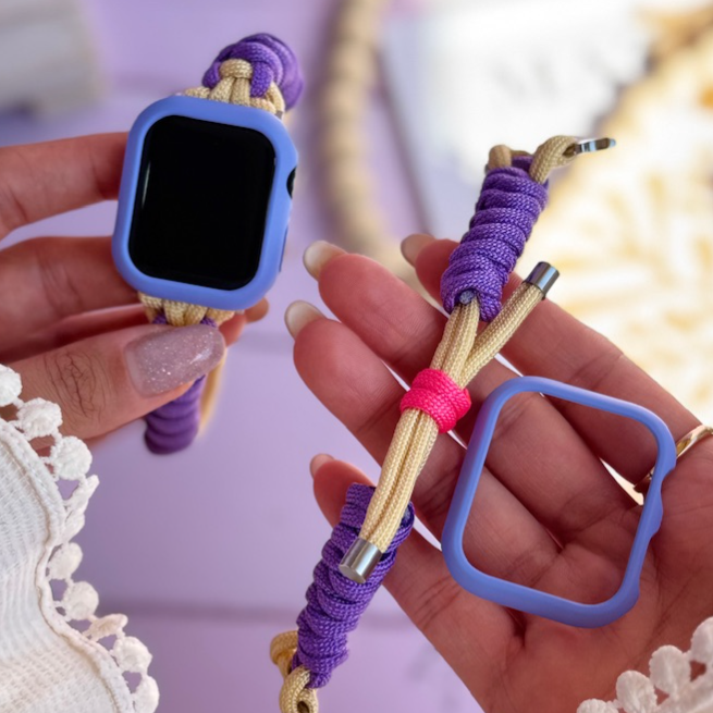 بند اپل واچ بافت بنفش کنفی با گارد سیلیکونی