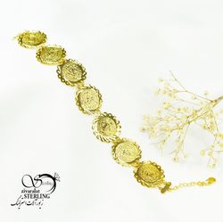 دستبند زنانه سکه ای طرح طلا کد 6437