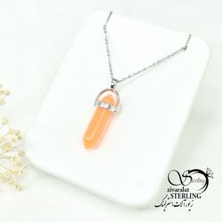 گردنبند استیل استوانه نارنجی رنگ کد 6610