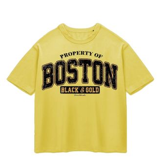 تی شرت باکسی پپا طرح Boston رنگ خردلی