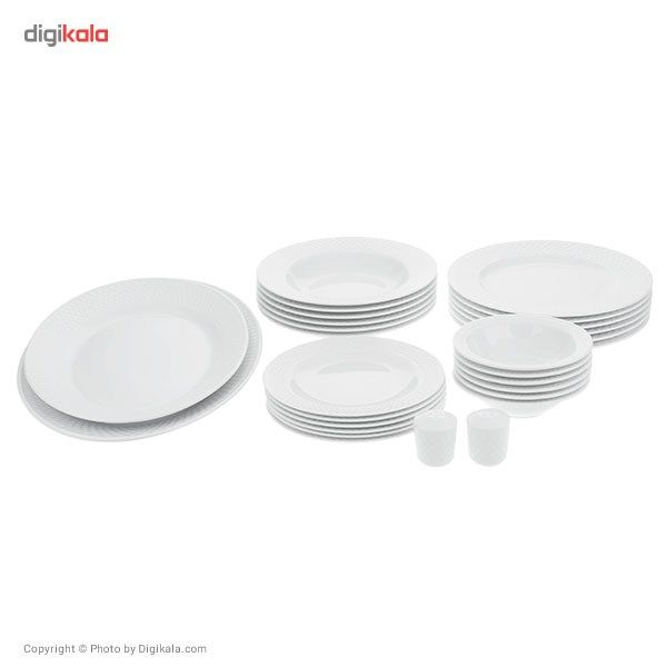 سرویس غذاخوری 28 پارچه چینی زرین ایران سری رادیانس مدل سفید درجه یک