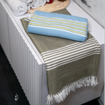 حوله حمام دستباف ریسما با طراحی سفارشی در دو رنگبندی آبی و زیتونی - شماره 67/01