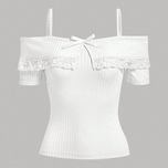 کراپ یقه قایقی گیپور دار آستین کوتاه