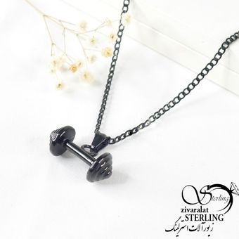 گردنبند دمبل استیل مشکی کد 6810