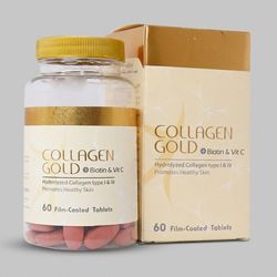 قرص کلاژن هیدرولیز شده آدریان مدل Collagen Gold با ویتامین C و بیوتین، بهبود سلامت پوست، مو و ناخن، افزایش الاستیسیته و کاه*209