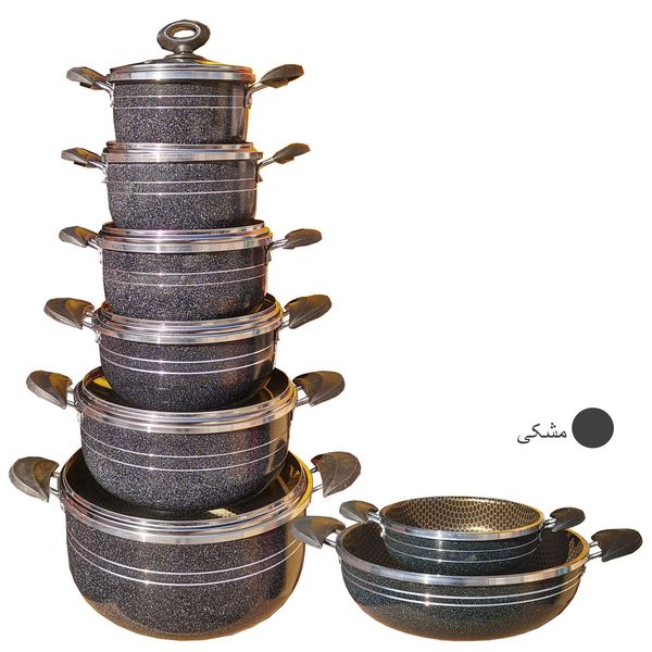 سرویس پخت و پز 14 پارچه هلنا طرح چدن مدل 55410