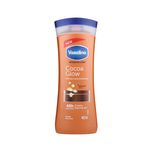 لوسیون بدن وازلین مدل Cocoa Glow حجم 400 میلی‌لیتر نرم کننده و آبرسان پوست خشک و حساس با عصاره کاکائو و شی باتر، حاوی ویتامین E،