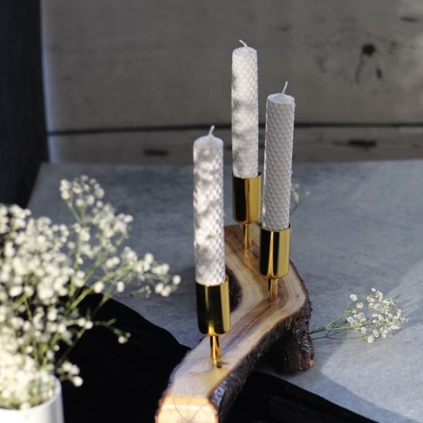 جاشمعی چوب طبیعی مدل سه شعله فلزی | کالکشن کنده