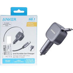 شارژر فندکی فست دو پورت Anker مدل A2738PA2 75W به همراه کابل متصل Type-C - خاکستری (گارانتی شش ماهه شرکتی)