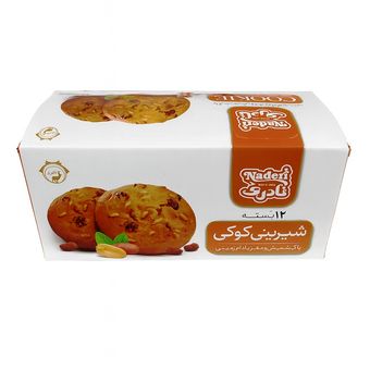 شیرنی کوکی با کشمش و مغز بادام زمینی نادری - 35 گرم بسته 12 عددی