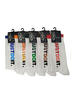 جوراب کش انگلیسی طرح just do it اسپرت نخ پنبه سفید در پنج رنگ