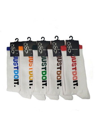 جوراب کش انگلیسی طرح just do it اسپرت نخ پنبه سفید در پنج رنگ