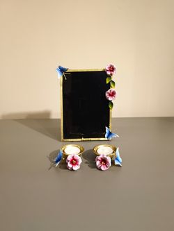 ست قاب عکس و جاشمعی برنجی میناکاری کد 1
