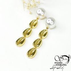 گوشواره رنگ ثابت آویز صدفی کد 7048