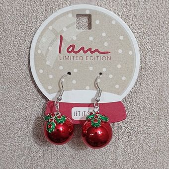 گوشواره عصایی تم کریسمسی طرح گوی کریسمس