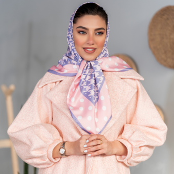 روسری ابریشم توییل پیه دوپل و خالدار طوسی و صورتی گلبهی قواره صد