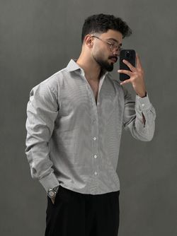 پیراهن مردانه میله ای باکسی مشکی