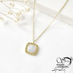 گردنبند استیل نگین صدفی مربع کد7193