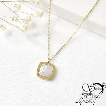 گردنبند استیل نگین صدفی مربع کد7193